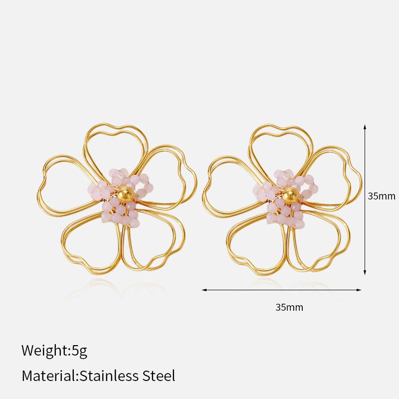 

Bohemian Style Stainless Steel Flower Earrings 18K Gold Fashion Titanium Steel Stud Earrings Luxury Premium Ear Jewelry 1