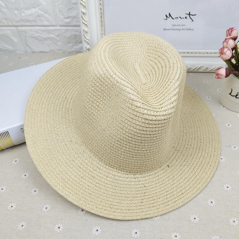 Fashion Solid Color Panama Straw Hat Lightweight UV Protection Wide Brim Sun Hat Breathable Beach Hat Vacation