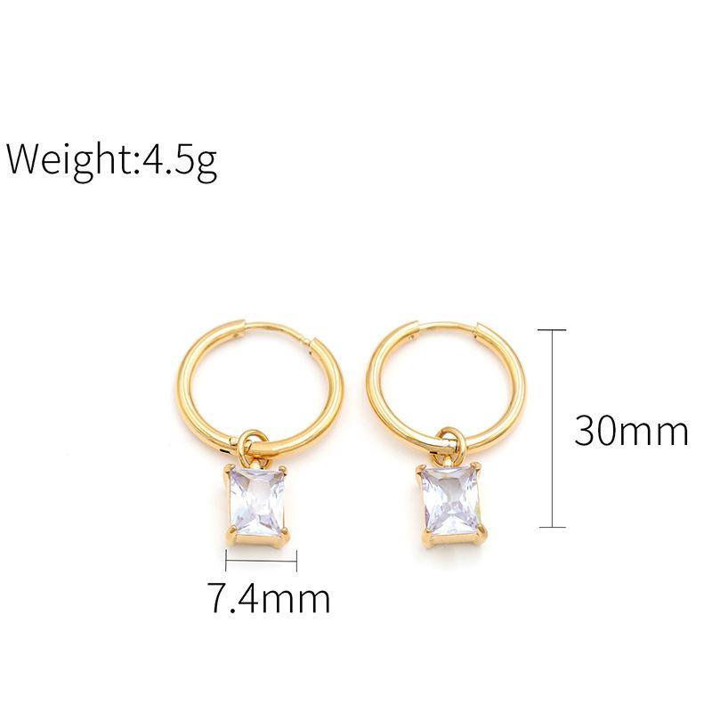 Stylish And Simple Women'S Ear Jewelry, High-End 18K Gold Titanium Steel Rectangular Zircon Earrings Batch