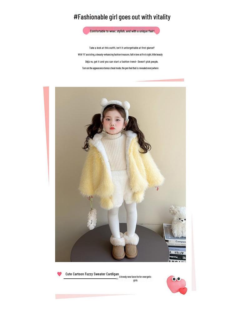2025 Girls' Fleece-Lined Winter Coat - Thick, Cute Knitwear for Children