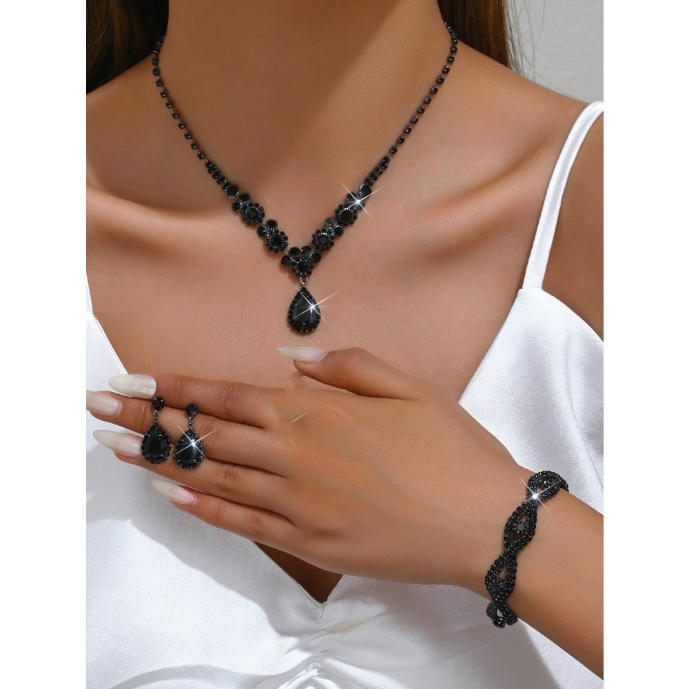 Wedding Jewelry Set Three-piece Set Bright Rhinestones Zircon Angel Teardrop Necklace Earrings Bracelet