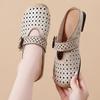 Damen Sommer Leder Ausgeschnitten Baotou Hausschuh Weiche Sohle Rutschfest Blume Retro Outdoor Halbschuh Flache Sohle Runde Zehen Sandale