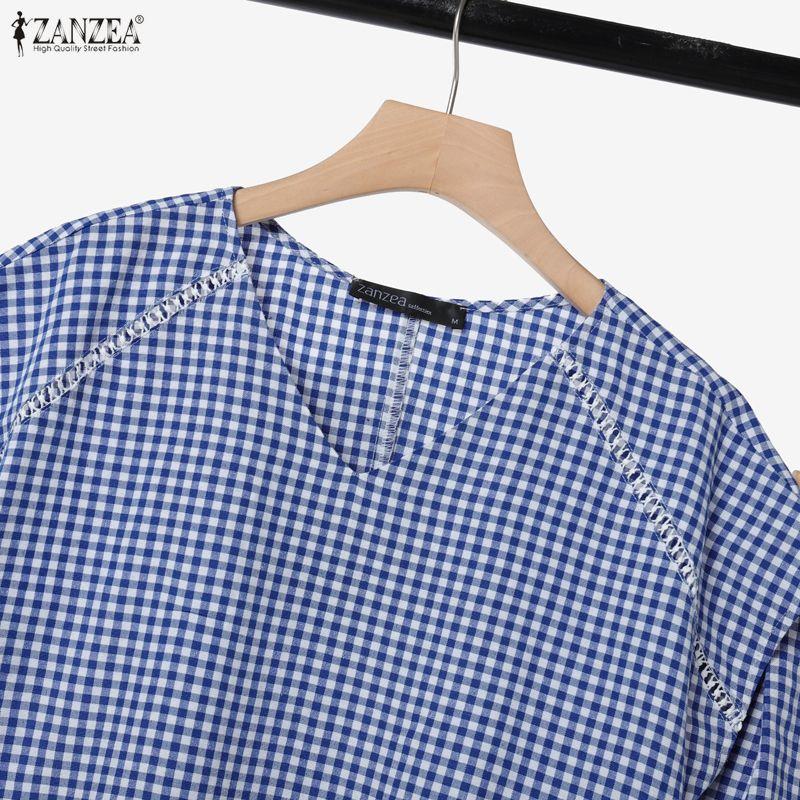ZANZEA Women Short Sleeve Blouse and Shorts Grid Print Casual Two Piece Suit Sets