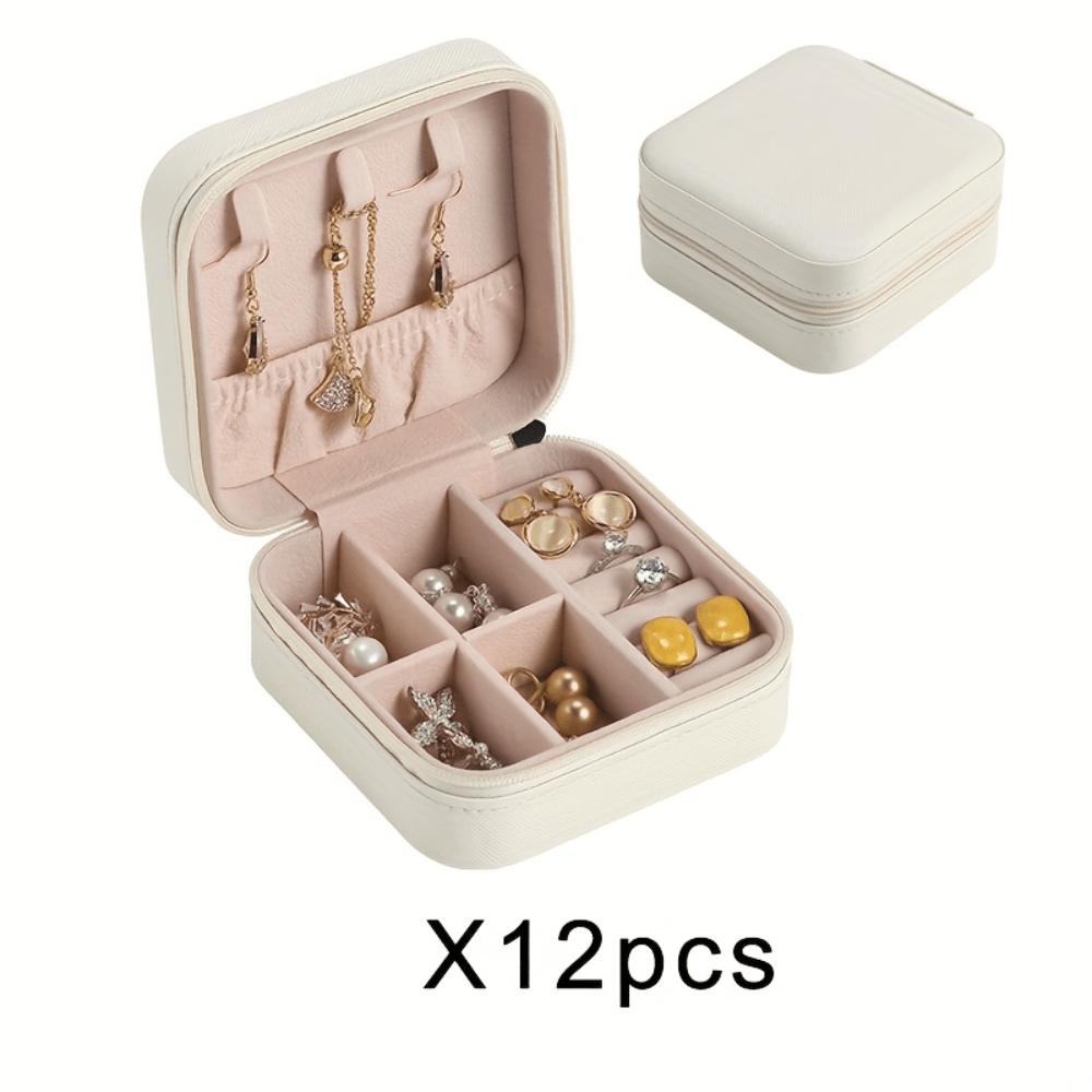 

12pcs Rectangle Imitation Leather Small Jewelry Storage Box, Portable, with Zipper Closure, Fabric Inside, for Travel, Daily Use, Jewelry Boxes белый