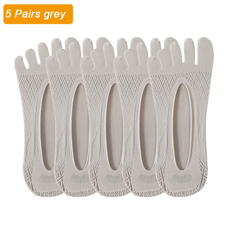 

5 пар мужских носков, сетчатые невидимые дышащие впитывающие пот короткие носки, нескользящие новые носки с пятью пальцами, высокое качество EU38-45 EU38-45 серый