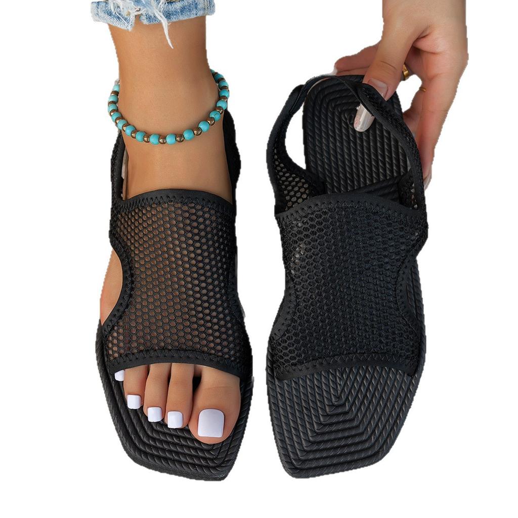 Korean Version Of The New Flat-Bottomed Breathable Mesh Sandals For Young Women'S Large-Size Breathable Ultra-Light Beach Cool Slippers