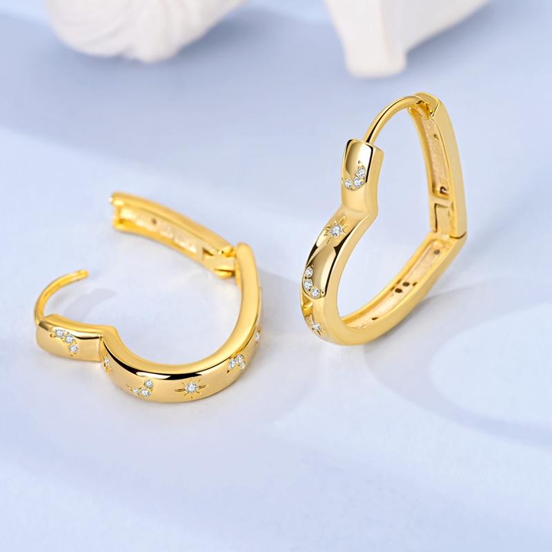 Earrings 925 Sterling Silver Hoop Earring Sparkling Heart-Shaped Star Moon Earrings For Women Jewelry Fine Birthday Party Gifts