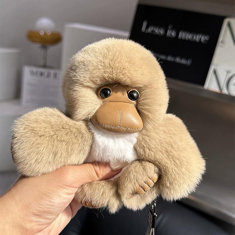 [Cute Little Monkey] Real Rex Rabbit Hair Car Keychain Pendant Ins Internet Celebrity Plush Doll Bag Pendant