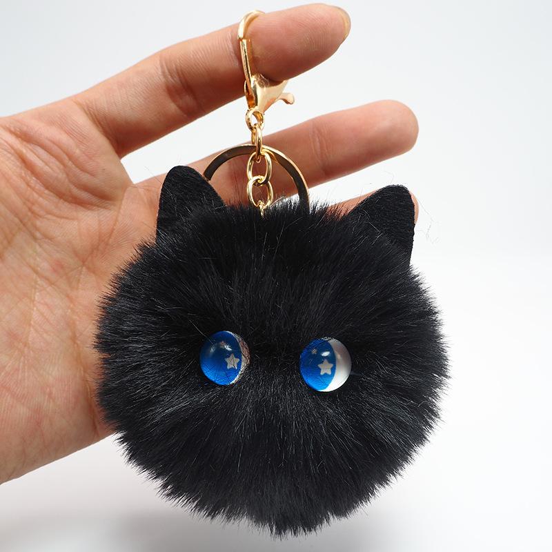 Cute Black Cat Keychain Plush Cartoon White Kitty Toy Pendant Keyring For Women Girls Kids Gift Ornament