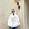 Mens Oversized Hooded Zip-Up Sweatshirt With Bold Graphic Print Cotton Fleece Loose Fit Streetwear Winter
