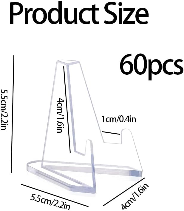 60 Pcs Clear Acrylic Card Display Stands, Premium Sturdy Mini Easel Holders for Sports Trading Cards, PSA Cards, Challenge Coins