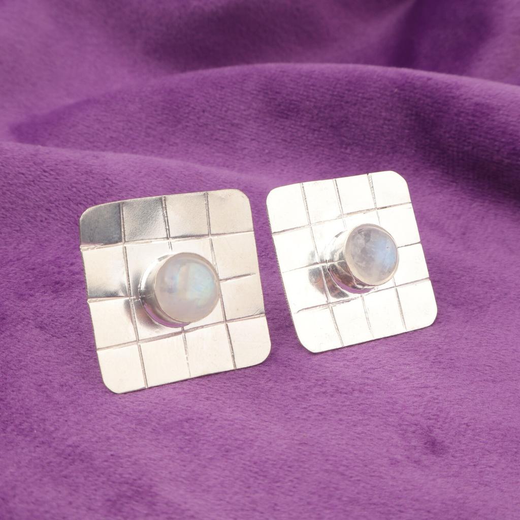 Rainbow Moonstone Stone Birthday Stud Post Ethnic Earrings 925 Sterling Silver EE-146-22