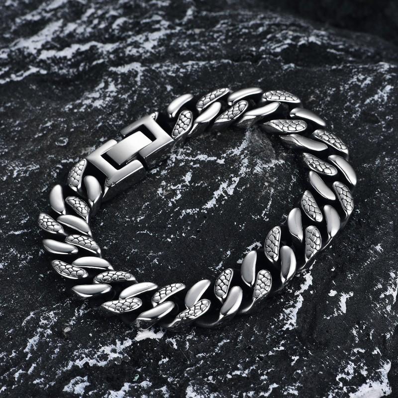 Herren Edelstahl Armband 14mm Poliert Schlangenstruktur Geometrisches Design Minimalistisch Markant Biker Stil