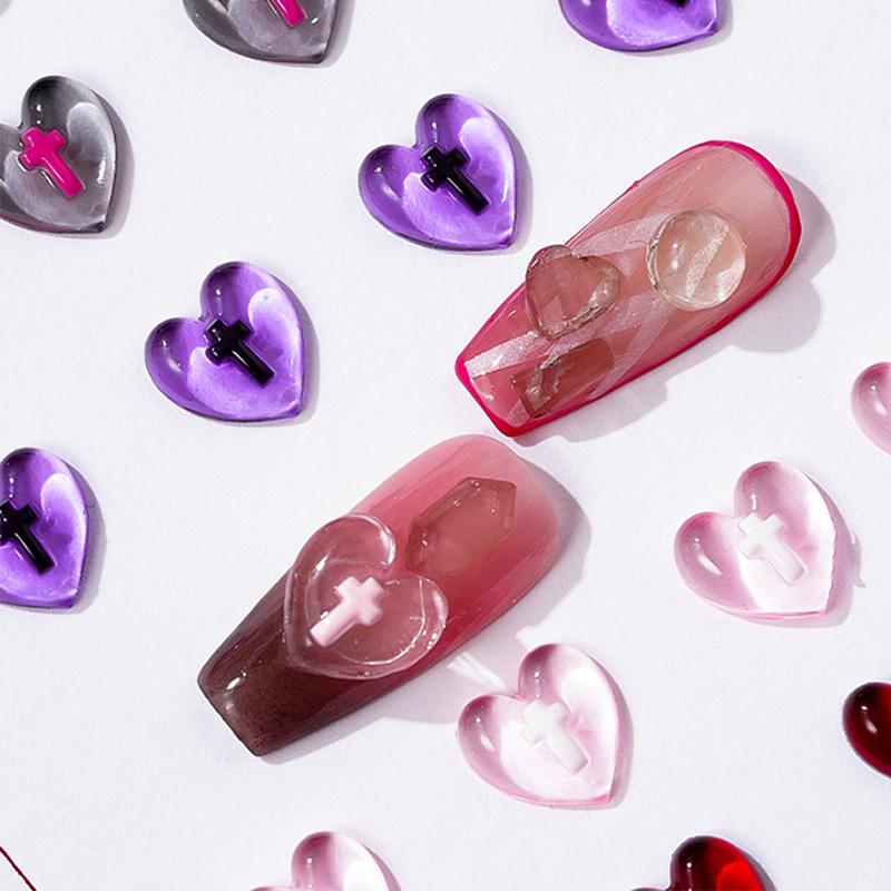 20 Stück Harz Klar Pfirsichherz Nagelzubehör Kreuz Flache Rückseite Nägel Nagelkunst Schmuck 3D Nagelbedarf Für DIY Maniküre Dekorationen