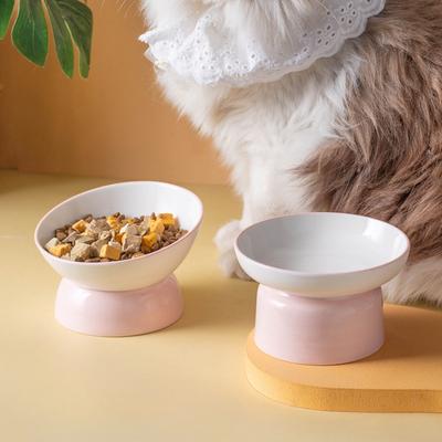 Katze Keramikschüssel Einfach Flacher Rand Schüssel mit schrägem Rand Hundenapf Schräges Fressen und Trinkwasser Anti-Kippen Haustier Katze Zubehör