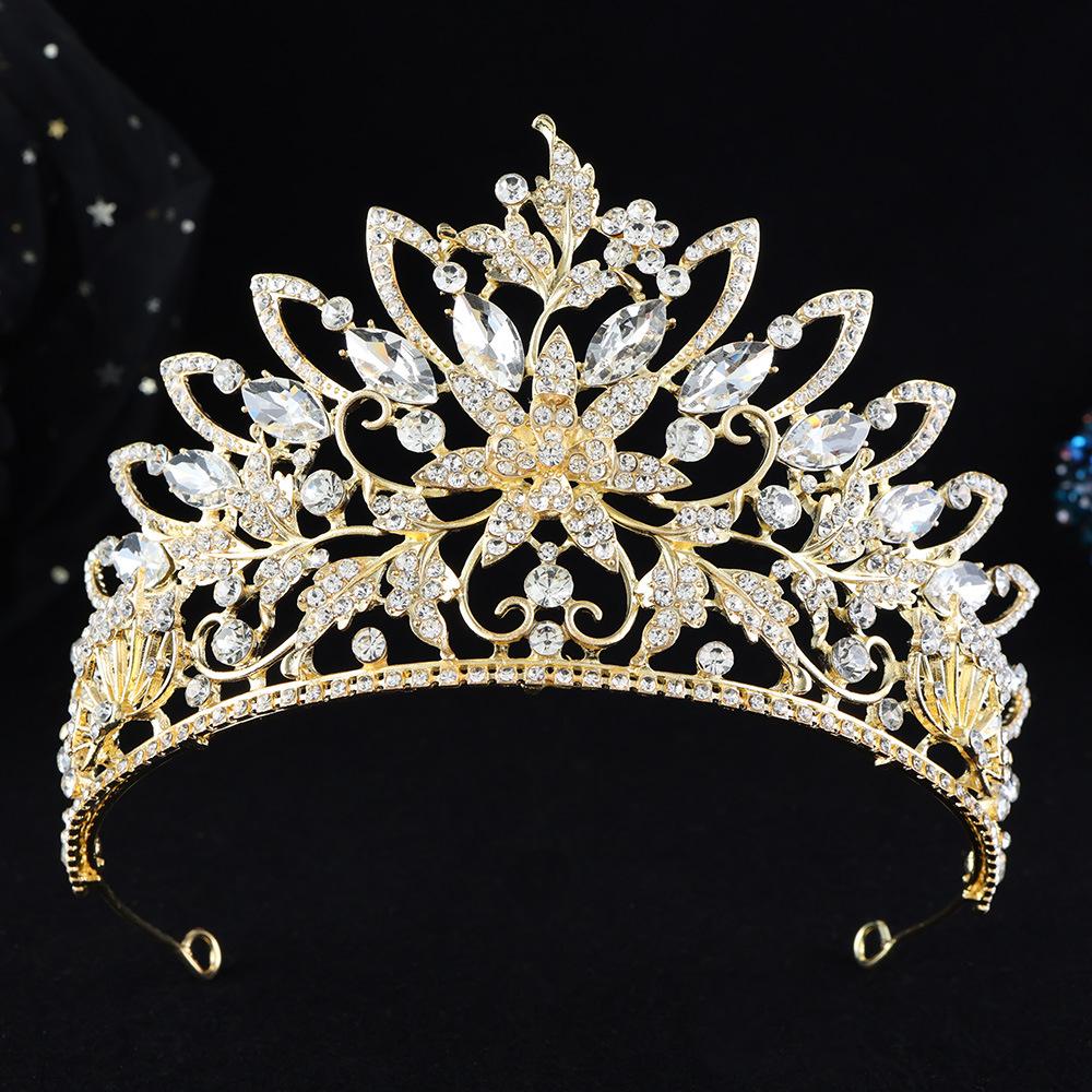 DIEZI New Elegant Luxury Bridal Flower Crystal Beads Tiara For Women Girls Wedding Party Queen Crown Hair Dress Accessories