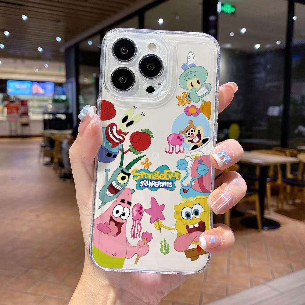 Süße SpongeBob S-Quadratpants Handyhülle für iPhone 17 Air 16 15 14 Plus 13 12 11 Pro Max X Xs XR 8 e Weiche TPU Transparente Hülle