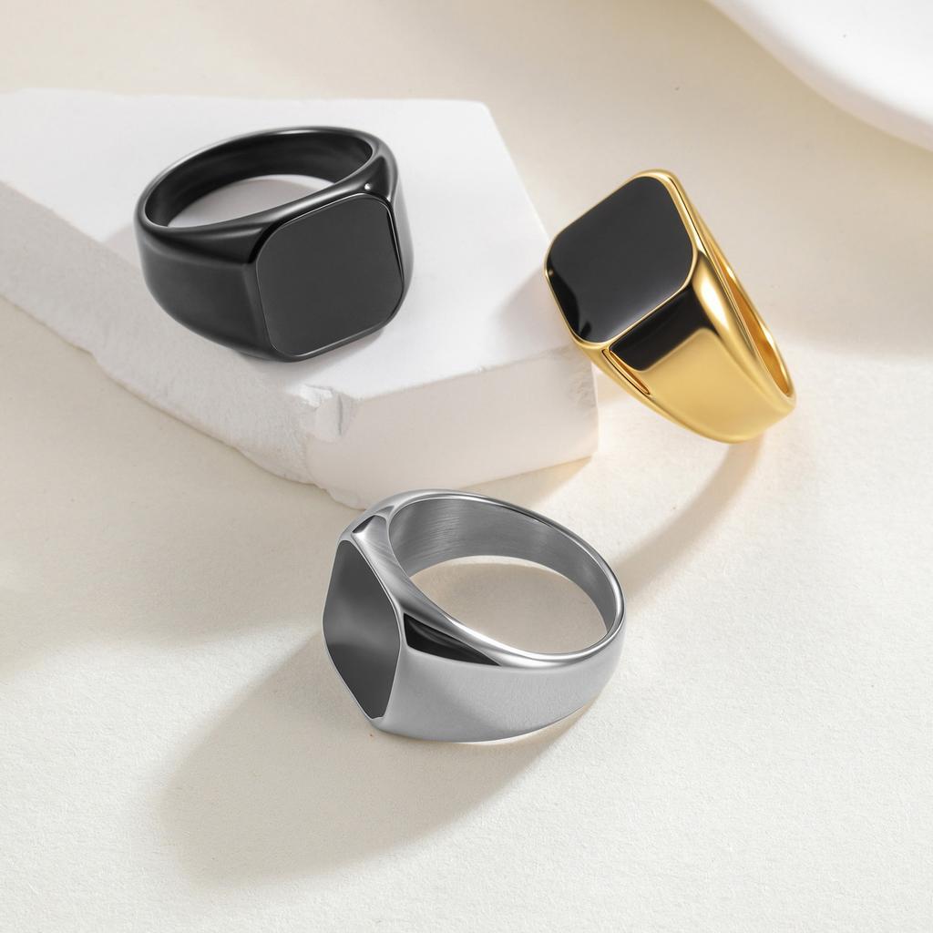 Titanium Steel Jewelry European and American Simple Bare Body Square Men's Ring Oil Dripping