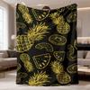 Golden Line Pineapple Fruit Slice Print Flannel Blanket Black Background Soft Blanket Tropical Fruit Pattern Sofa Bed Decor