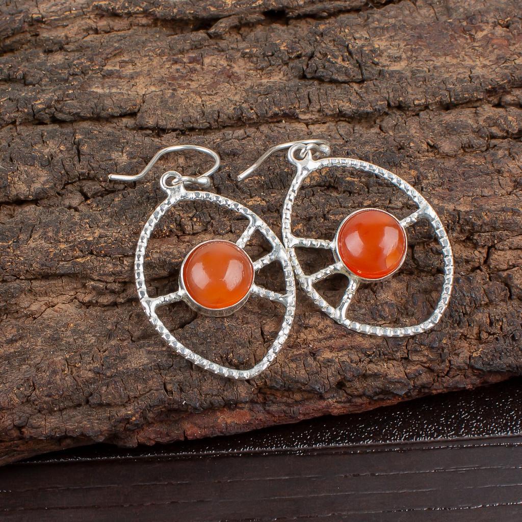 Natural Carnelian Gemstone 925 Sterling Silver Jewelry Handmade Earrings 2.00" EE-52-32