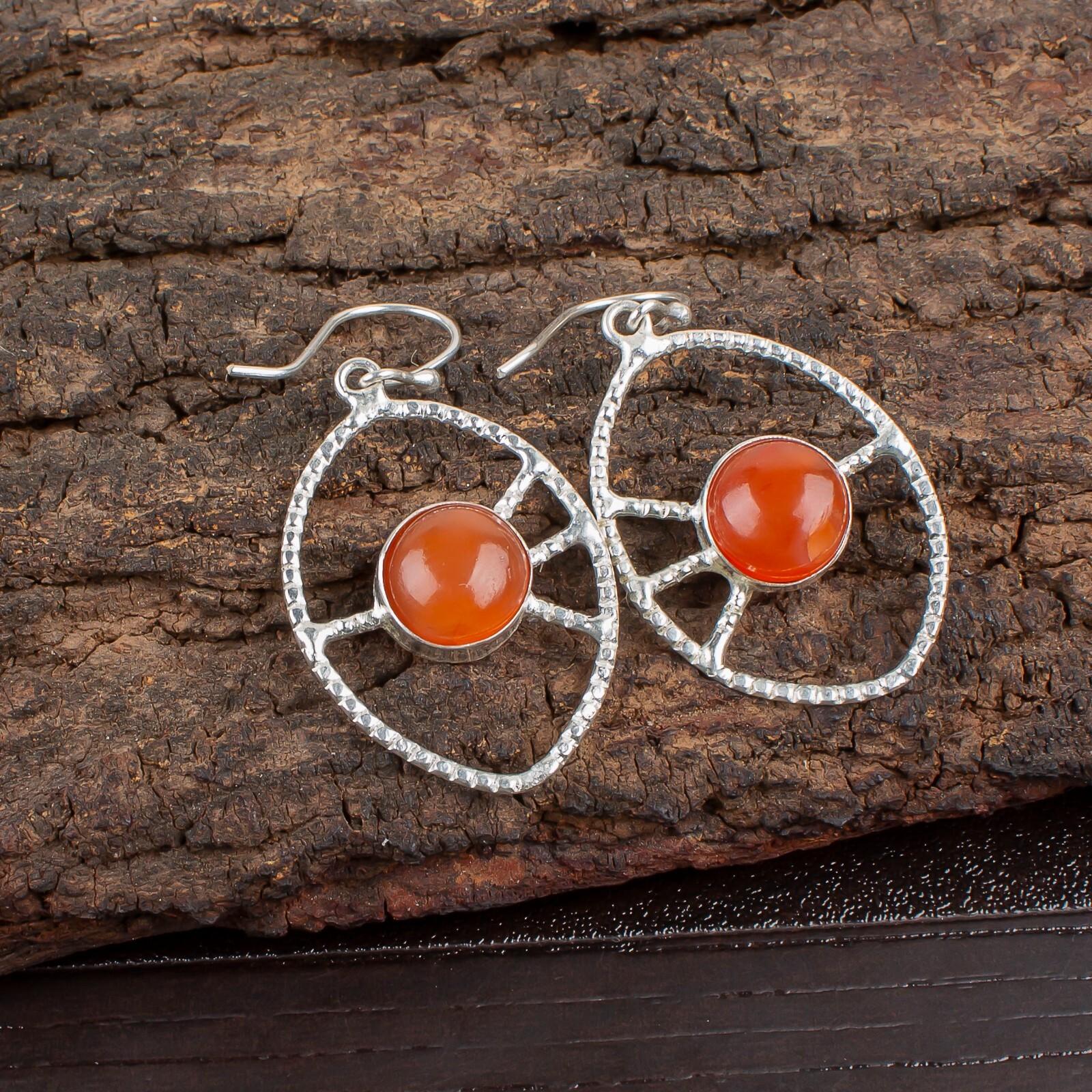 

Natural Carnelian Gemstone 925 Sterling Silver Jewelry Handmade Earrings 2.00 EE-52-32