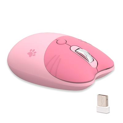 Rato Sem Fio USB Gato Fofo para Mulheres e Compatível com PCs e Laptops 2.4G Crianças, Elegante, Colorido, Silencioso, (Gato rosa)