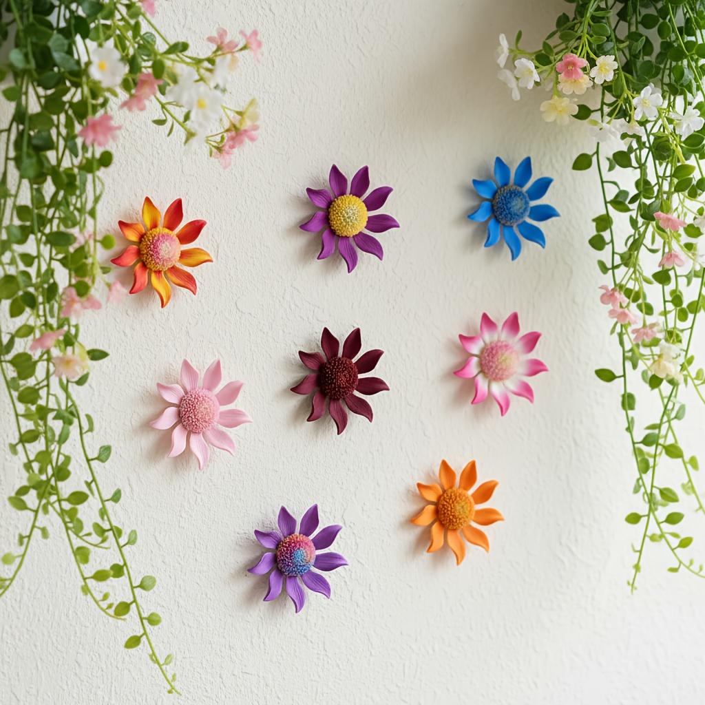 8Pcs Vintage-Style Metal 3D Floral Wall Decorations, Colorful Iron Art Sculptures, Suitable For Indoor And Outdoor Decoration, Garden Decoration 8pcs