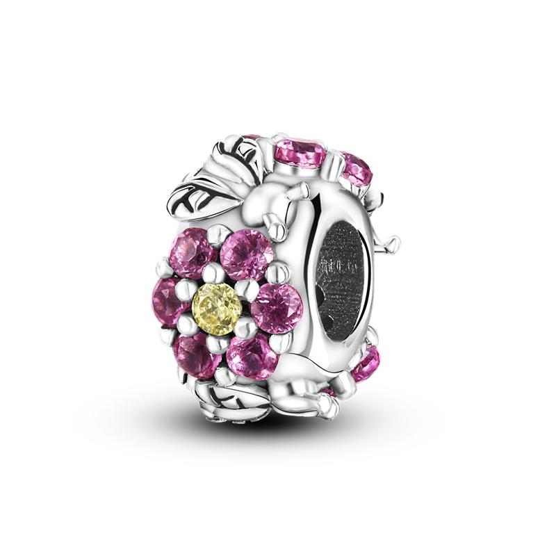 Copper Plated Purple Charms Flower Butterfly Dangle Charm Beads Fit Original Bracelet Diy Pendants