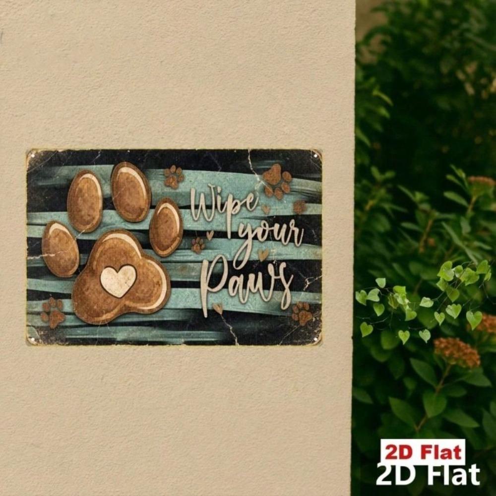 Vintage Metal Dog Paw Sign Wipe Your Paws Wall Decor Rustic Home Art 20x30cm