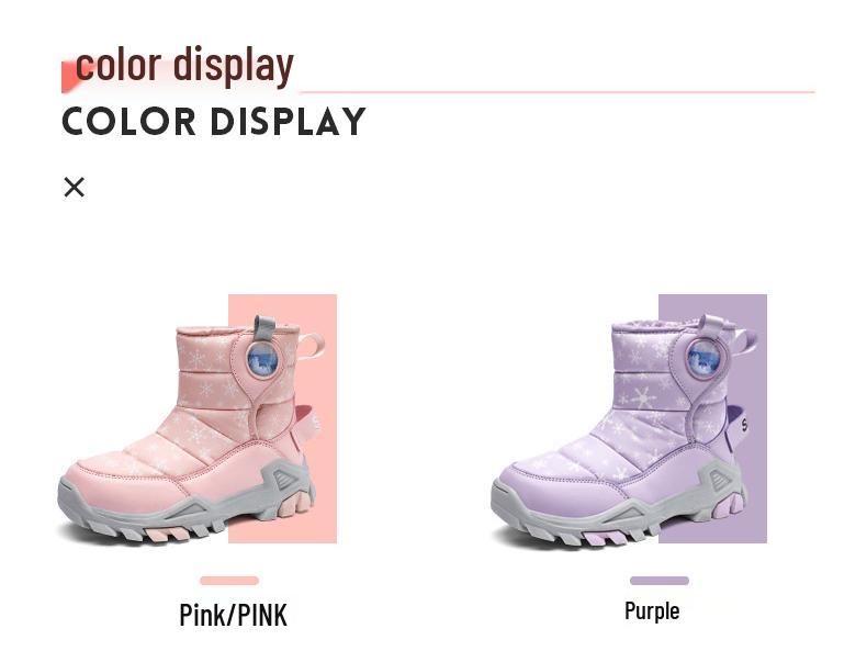 Children's Non-Slip Winter Snow Boots with Thickened Velvet, Steel Claws for Hiking
