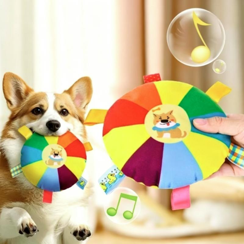 Cartoon Rainbow Dog Plush Toy for Puppy Sounding Plush Bell Wear-Bite Resistant Teething Chew Toy Fun Durable Pet Chew Accessory