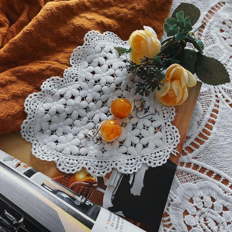 Round Lace Coaster Handmade Hearted Shaped Lace Coasters INS Woven Embroidery Floral Cup Pads Desktop Decorative Placemat
