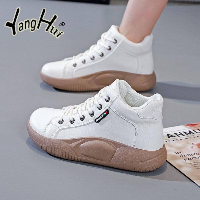 Plus Samt Warmhalten Sport Freizeit All-Match Weiße Schuhe für Damen Koreanischer Stil Gao Bang Plattform Sneakers Winter 2024