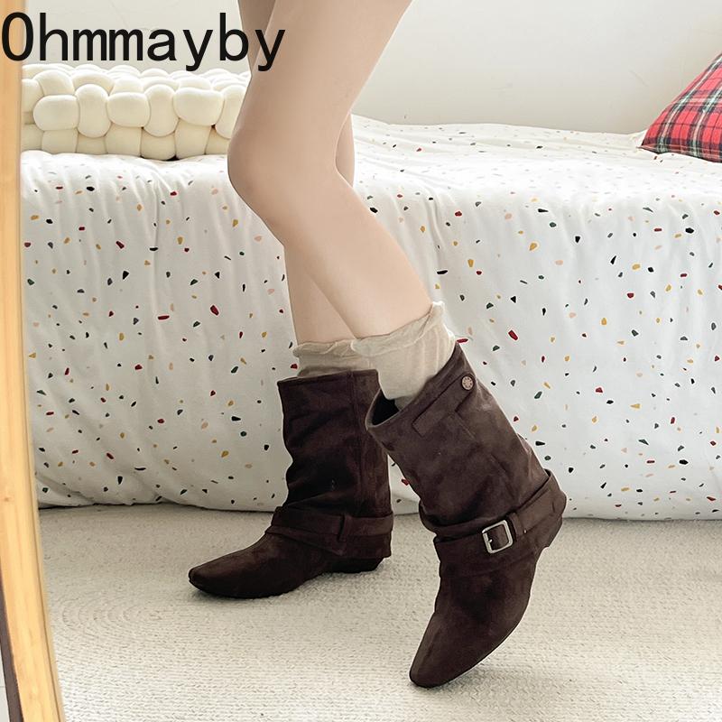 Winter Design Thick Heel Women Mordern Pipe Boots Fashion Belt Buckle Slip On Shoes Ladies Fashion Banquet Party Short Booties
