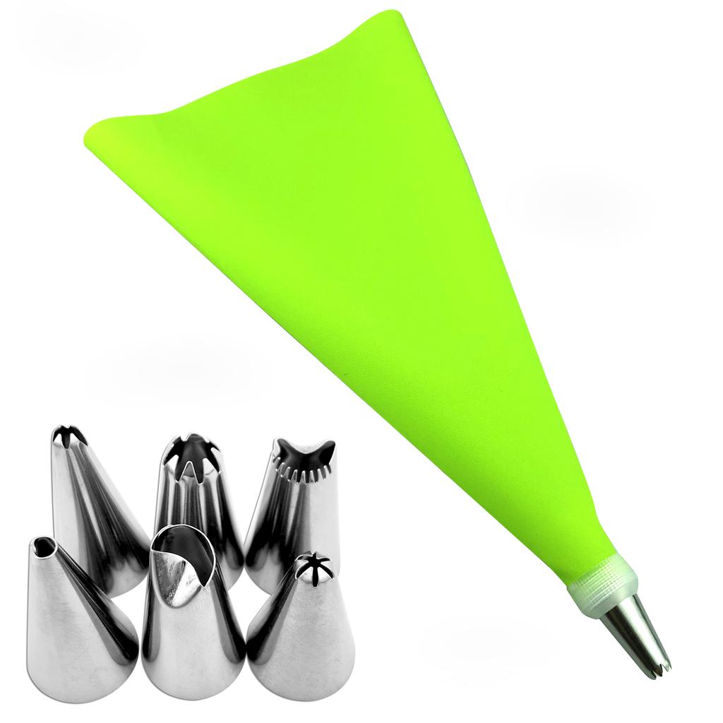 8PCS/bag Silicone Icing Piping Cream Pastry Bag + 6 Stainless Steel Cake Nozzle DIY Cake Decorating Tips Fondant Pastry Tools