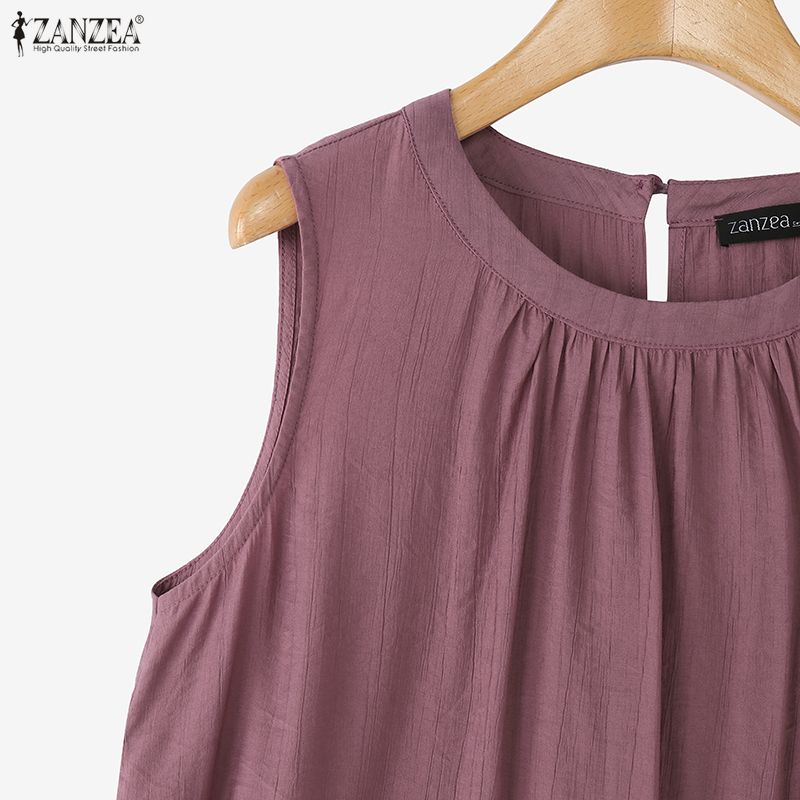 ZANZEA Women Summer Solid Color Loose Casual Sleeveless Tank Tops