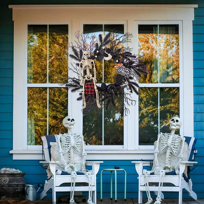 Charming American Country Style Halloween Skeleton Pumpkin Door Wreath Decoration