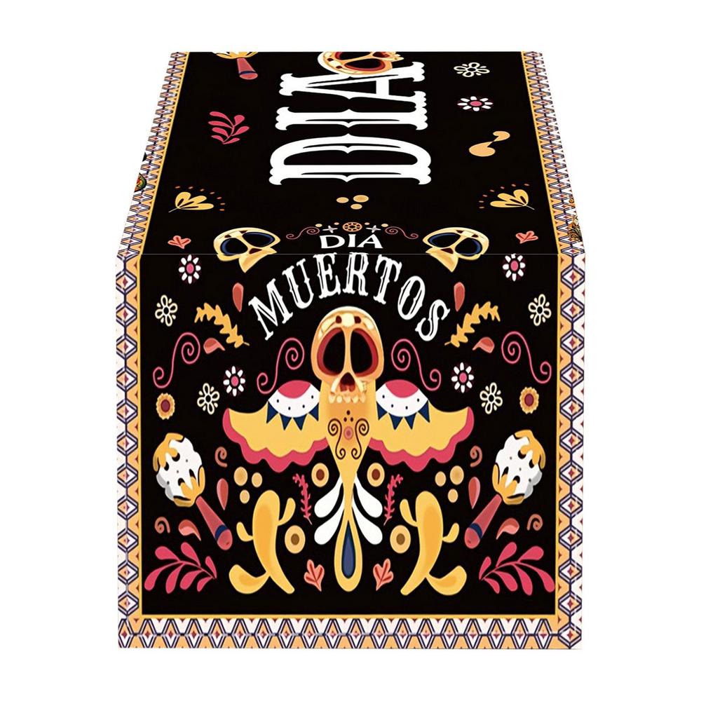 De dödas dag Bordslöpare Halloween Blommig Sockerdödskalle Mexikansk Ofrenda Festdekor för Matsalsbord Vardagsrum Studierum Tillbehör