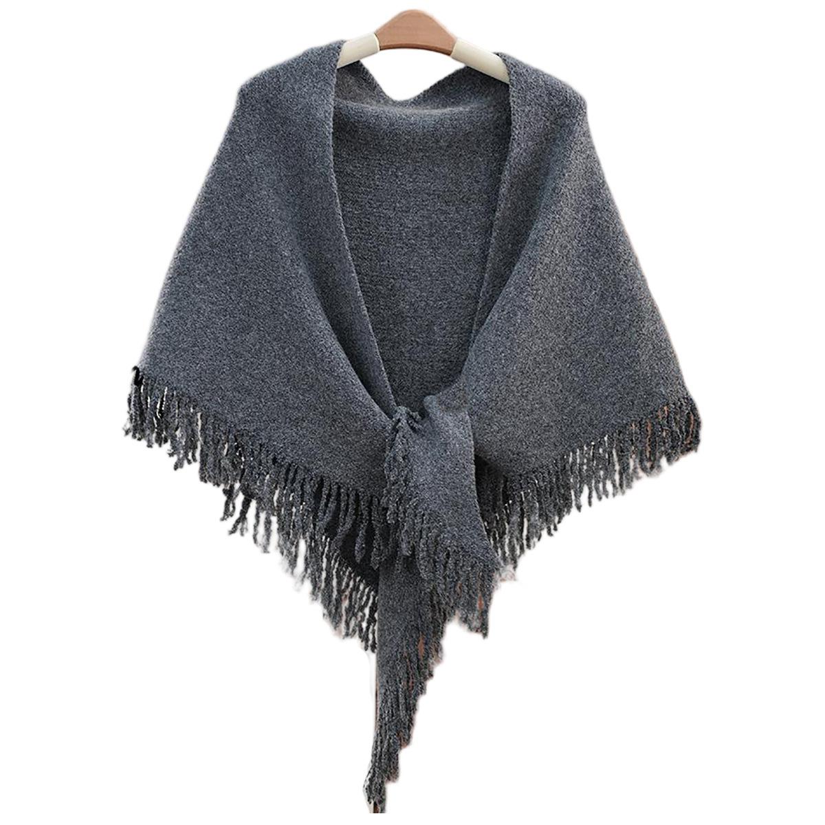 Однотонная основа «котик» Элегантная осенне-зимняя шаль - Мягкий бахромчатый край Большой шарф темно серый