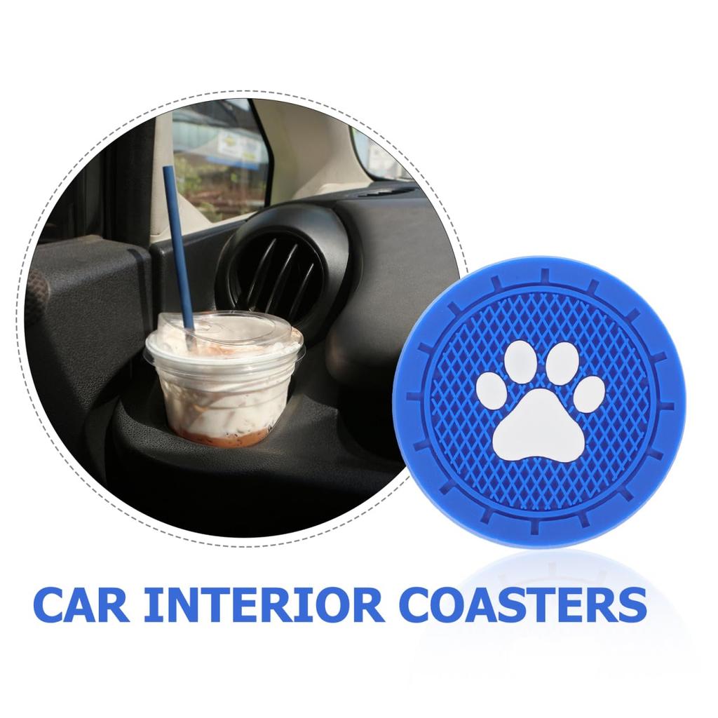 LEDMOMO Car Paw Print Set of 7cm Drink Holder PVC Heat Stain Noise Car Interior Blue Coasters, Design, 4, Diameter, Compatible, Non-Slip, Washable,