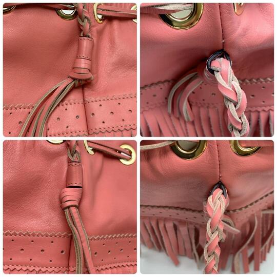 J&M DAVIDSON Handtasche Semi Umhängetasche Leder Rosa Carnival Kordelzug Fransen