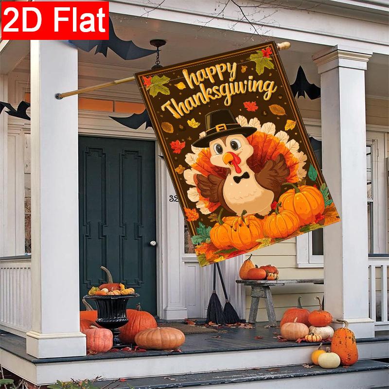 2D Flat - 2D Flat Autumn Pumpkin Maple Leaf Turkey Welcome Thanksgiving Garden Flag 3 (1) Outdoor Garden Flag Double-Sided Home Decoration Courtyard