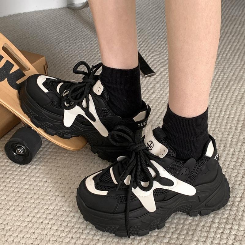 Fashion Platform Women's Sneakers 2025 Spring Autumn Lace-Up Thick Bottom Vulcanize Shoes Woman Mesh Breathable Sports Shoes Ladies