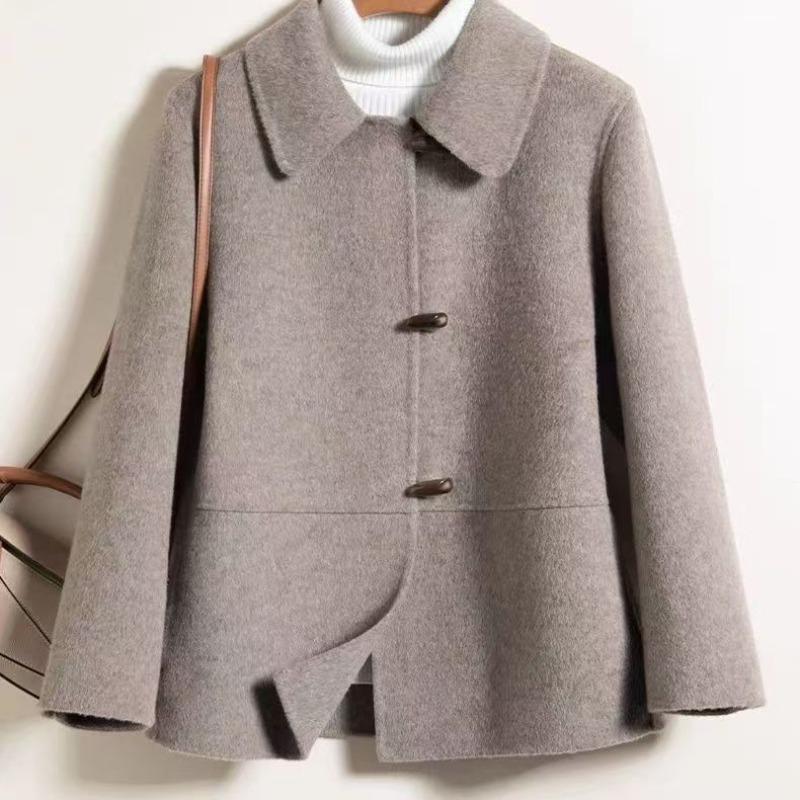 Elegante Damen-Handmade-Kurzmantel aus doppelseitiger Wolle und Kaschmir, Business-Büro-Pendler-Oberbekleidung