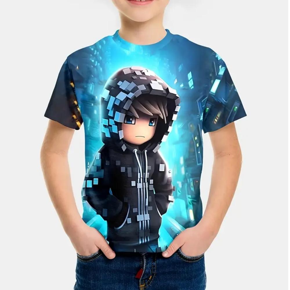 Fun Cartoon Characters 3D Printed Summer Casual and Comfortable Boy Round Neck Short Sleeved T-shirt