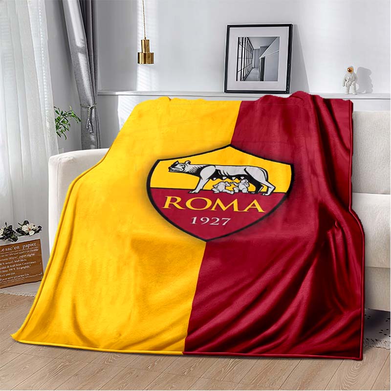 AS Roma Logo Lupacchiotta Scudo Stampa Verticale Bordeaux Oro Coperta Morbida in Flanella Calda Coperta Decorativa per Divano Letto Per i Tifosi di Calcio