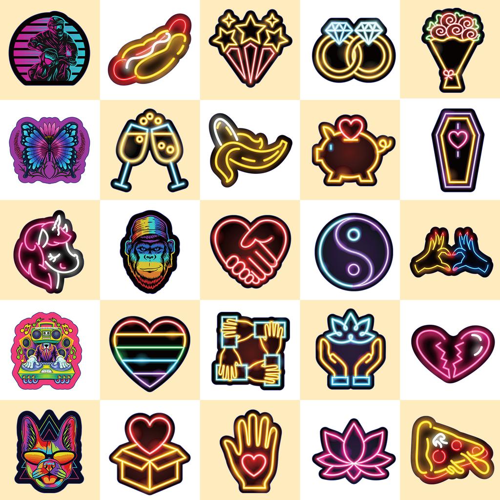 50PCS Cool Neon Cartoon Graffiti Stickers Phone Guitar Laptop Notebook Suitcase Cup Waterproof Sticker Decals Kids Toys Gift