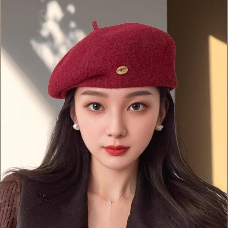 

Французский ретро берет Женский осенне-зимний Новый шерстяной колпак-бутон Корейский стиль Стереотипный дизайн Шляпа художника M（56-58cm）