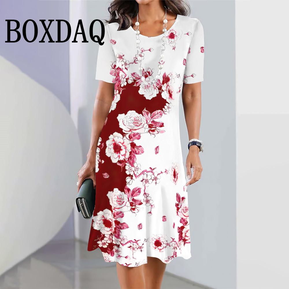 

Женское летнее платье с цветочным принтом, цветные блоки, О-образный вырез, короткий рукав, элегантное женское свободное платье А-силуэта, модные повседневные мини-платья 8XL