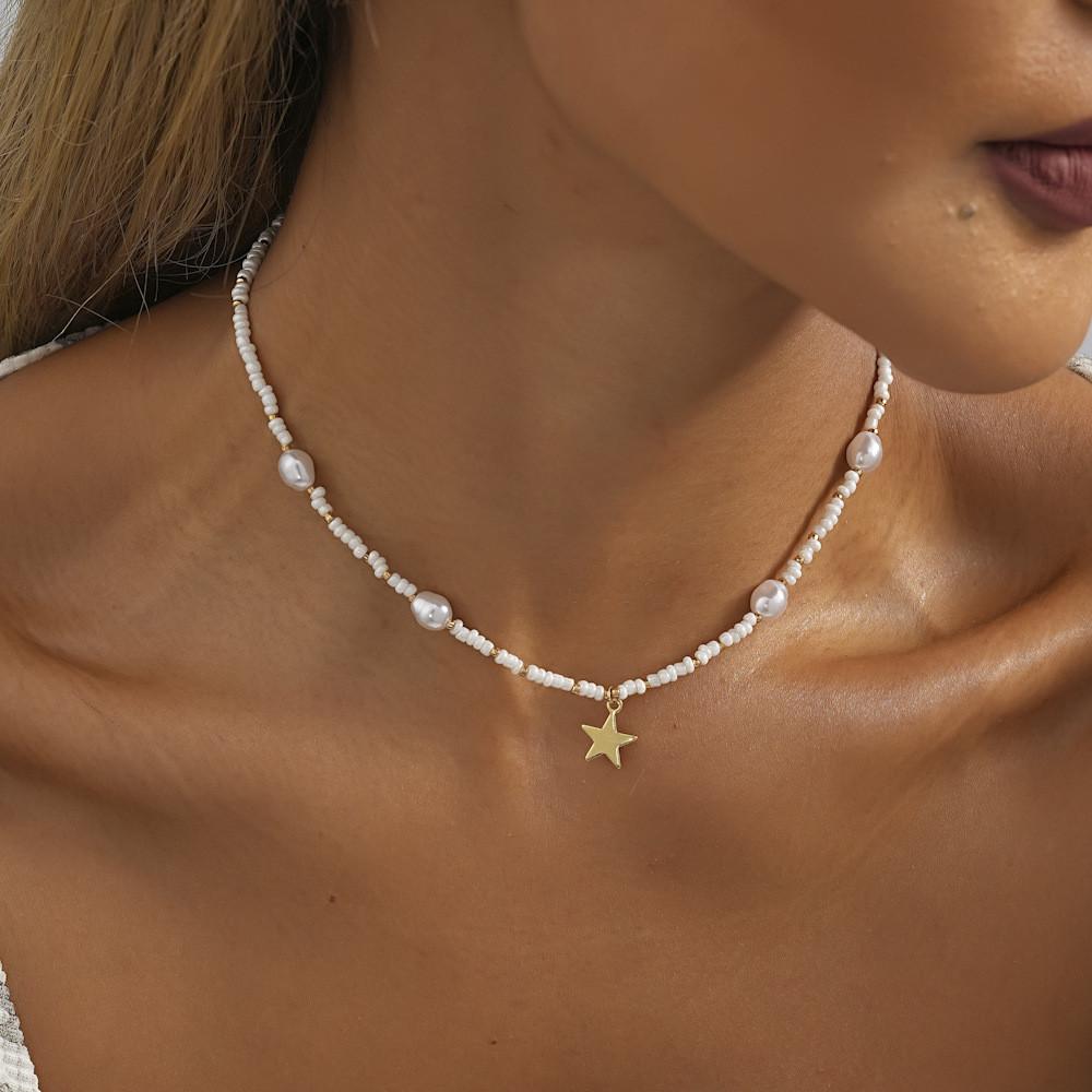 Creative Star Shaped Irregular Imitation Pearl Necklace For Women Stylish Jewelry
